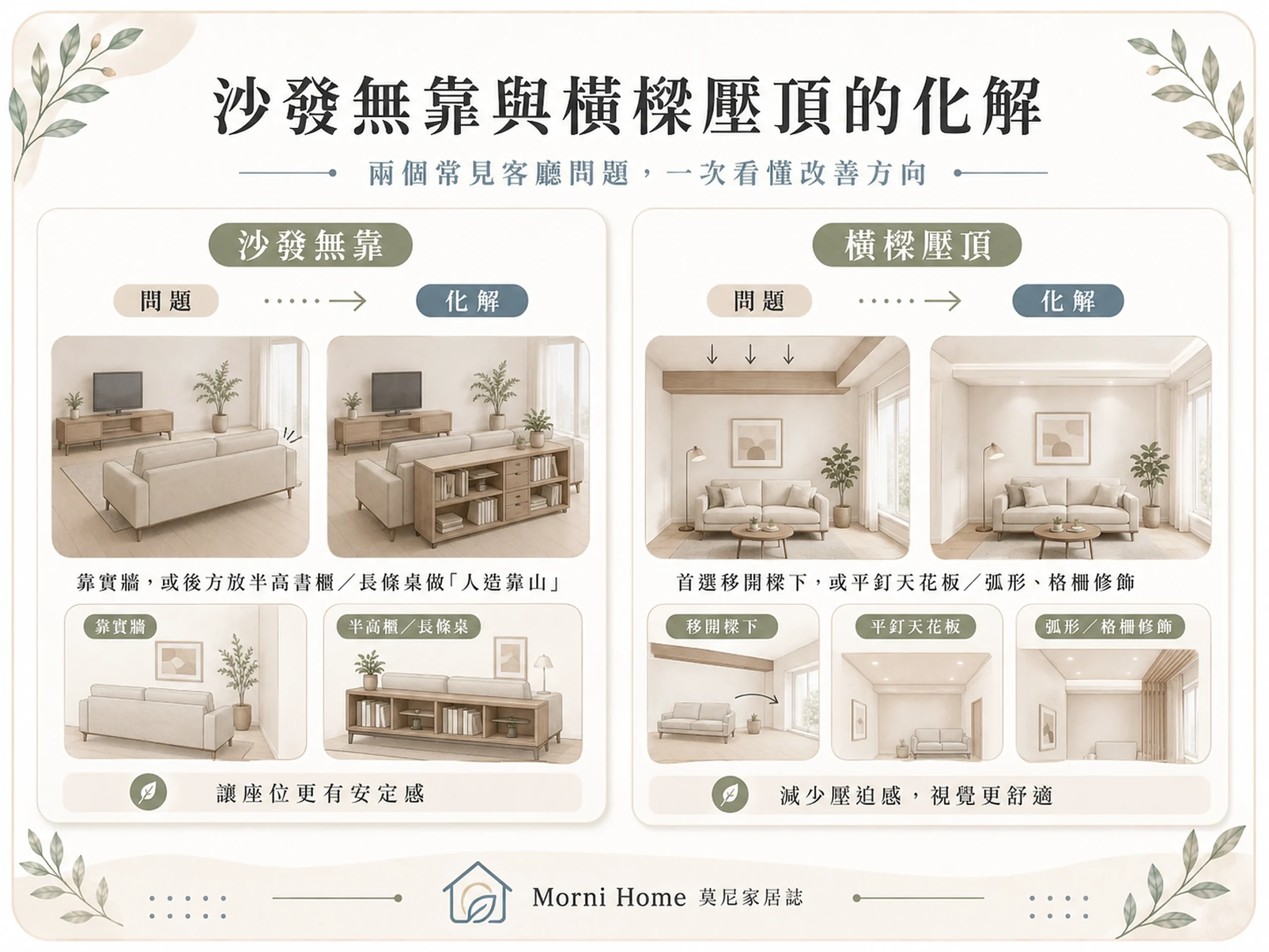 沙發無法靠牆的化解方式：以沙發後桌打造人造靠山並劃分空間