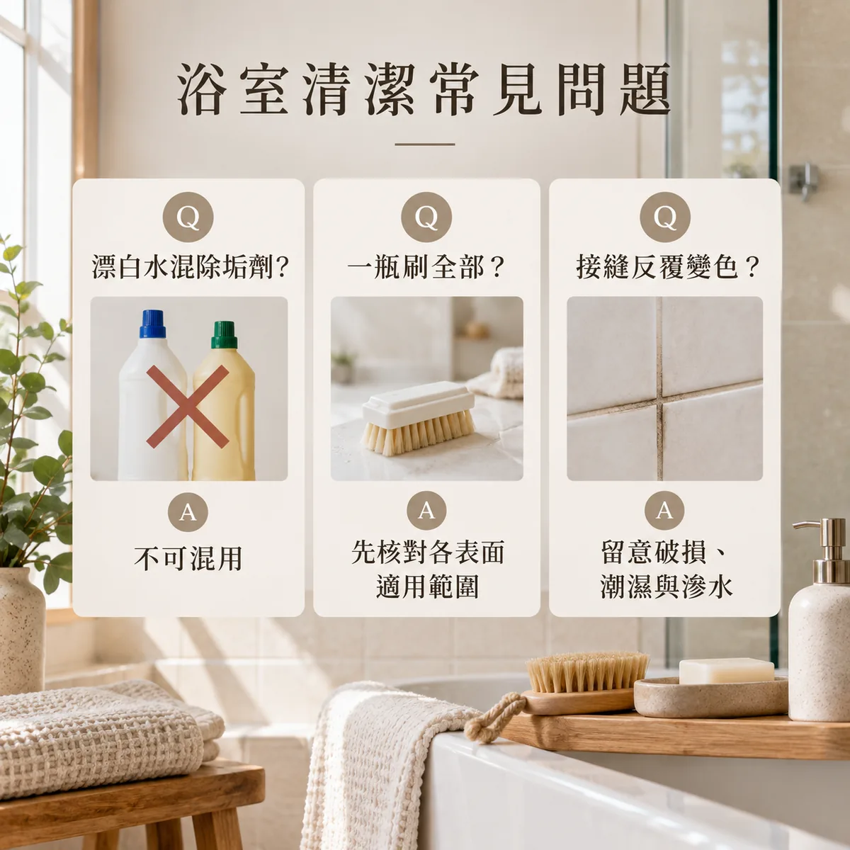 漂白水禁止混用清潔劑適用面與接縫變色常見問題