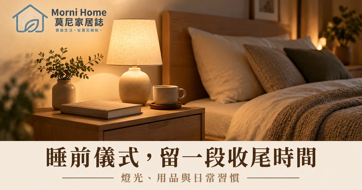 柔和床邊燈與整齊寢具的夜間休息情境