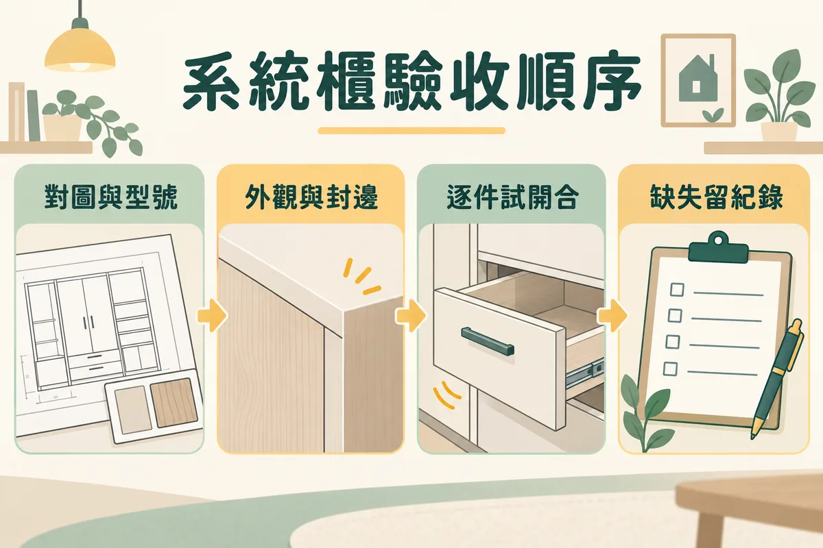 系統櫃驗收對圖外觀試開合與缺失紀錄四步驟