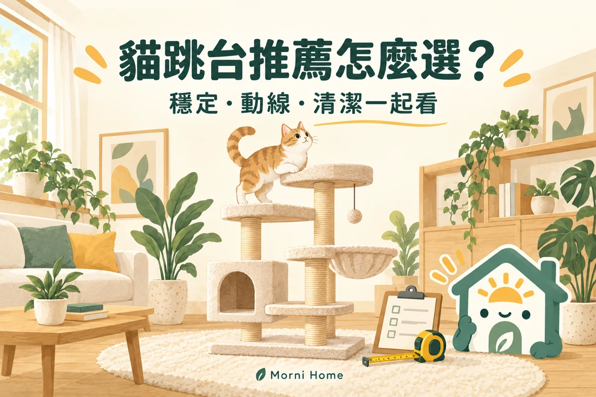 貓咪與穩固平台貓跳台的選購情境插圖