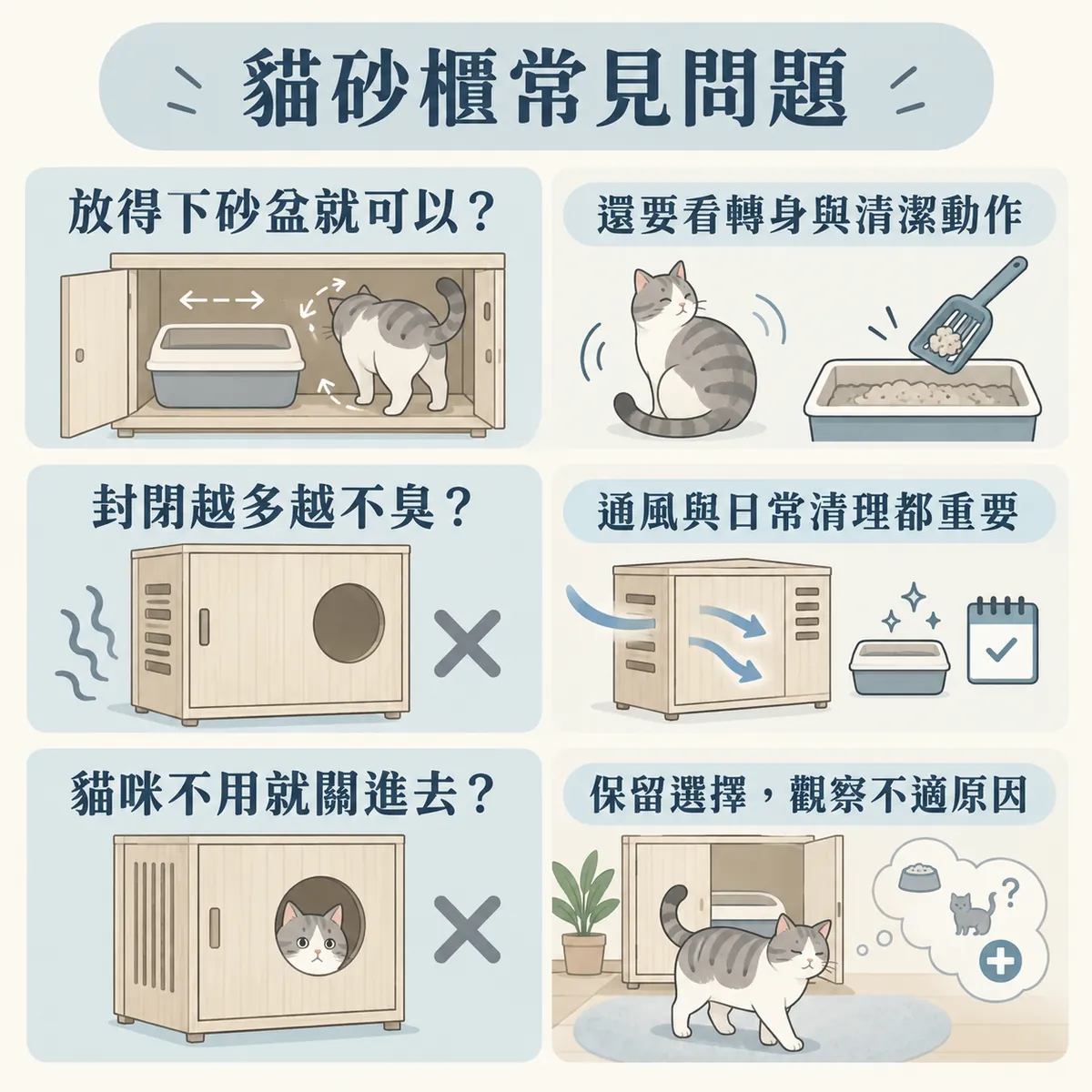 貓砂櫃尺寸封閉清潔與貓咪不願使用的常見問題