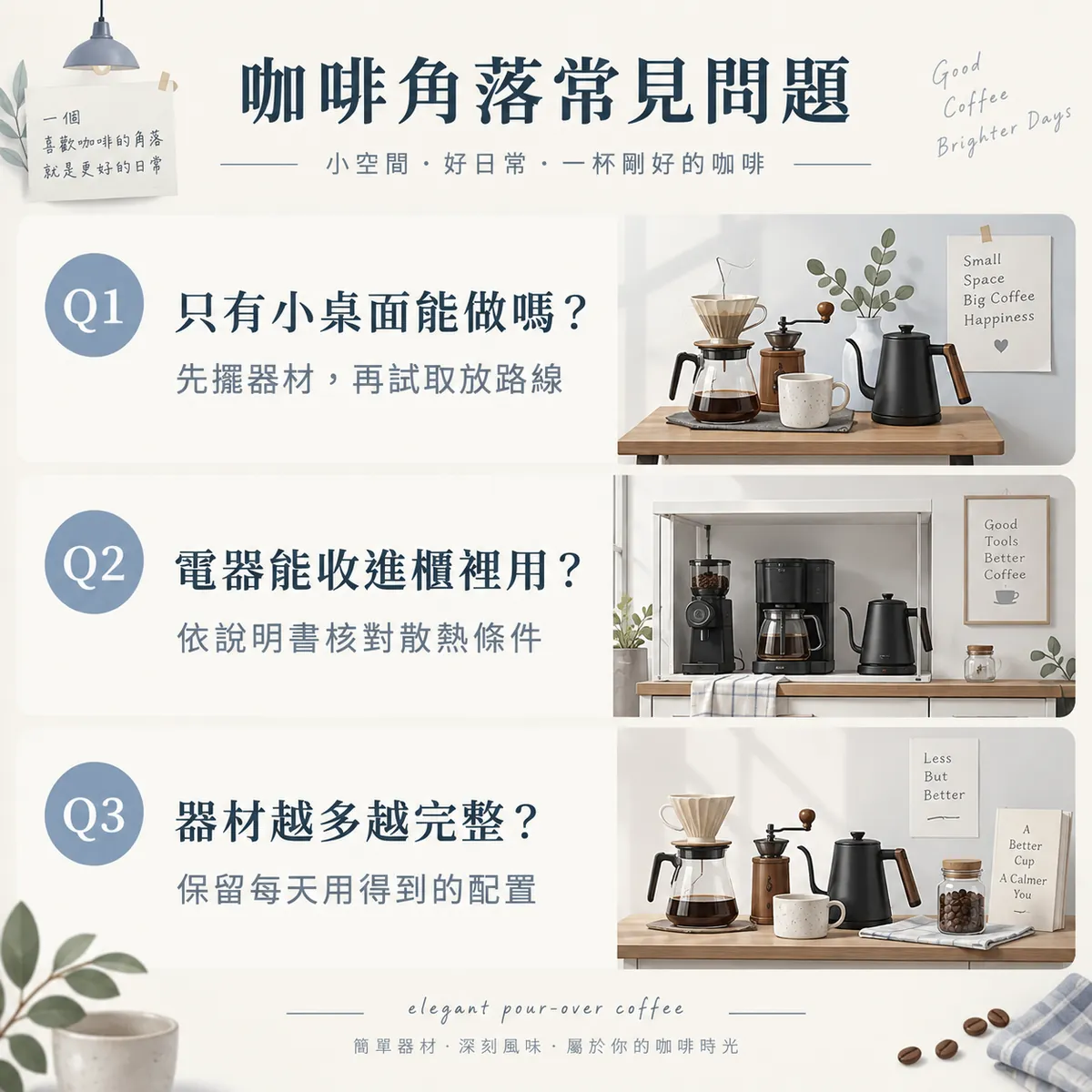 小桌面咖啡器材櫃內使用與添購數量的常見問題