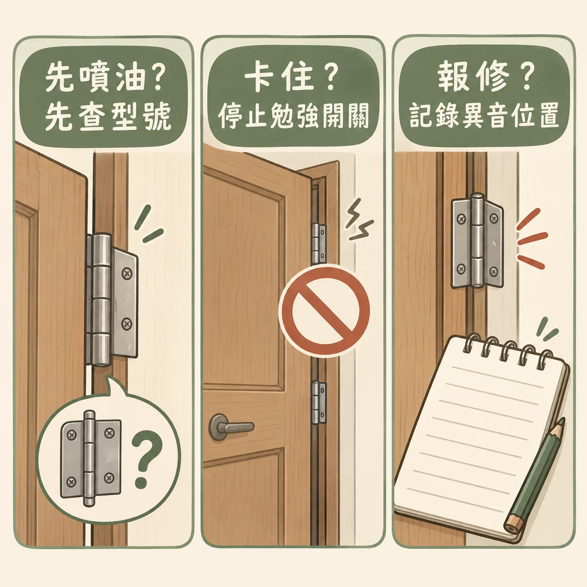 門鉸鏈異音三項常見問題與檢查重點