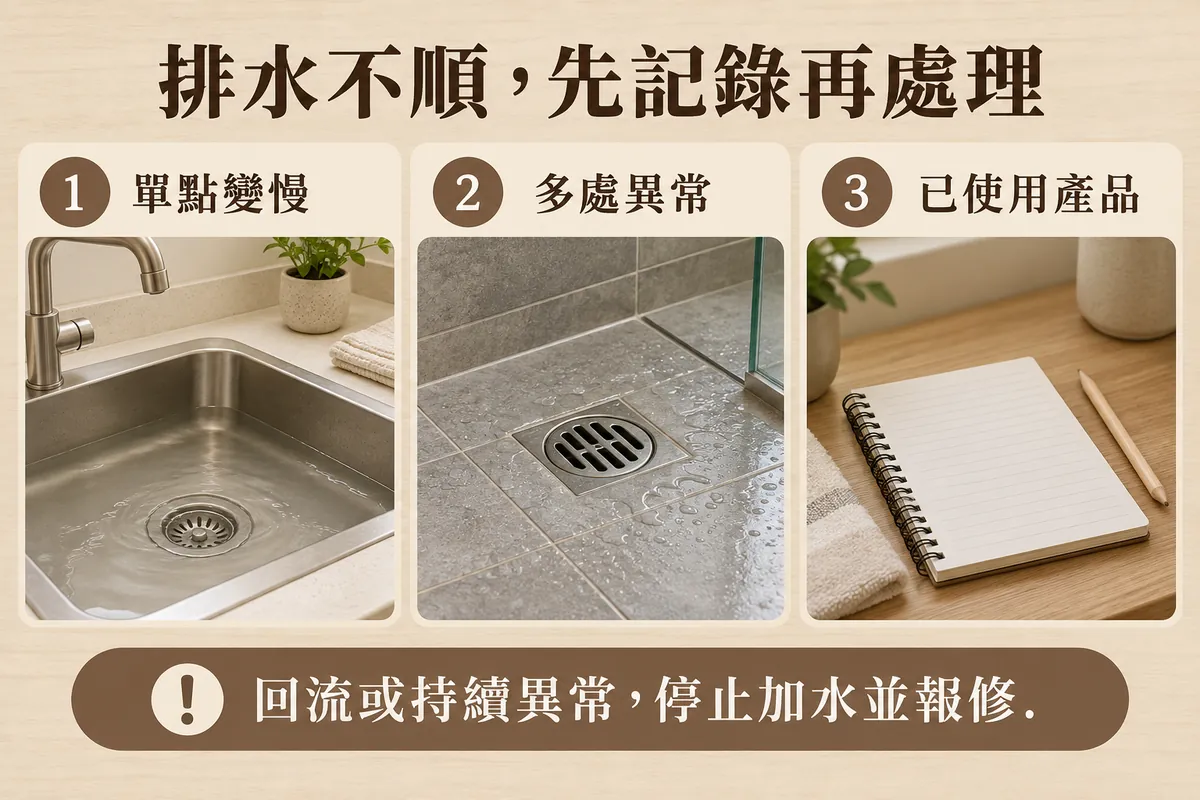 單點變慢、多處異常與已使用產品的排水觀察清單