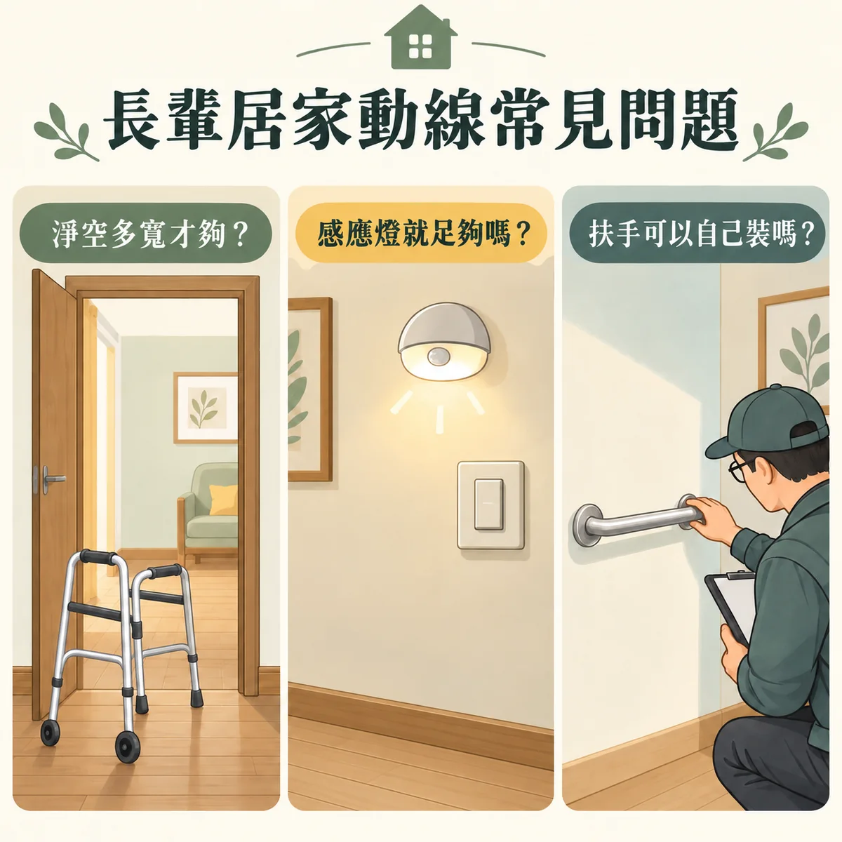 長輩走道淨空感應燈及扶手安裝的常見問題