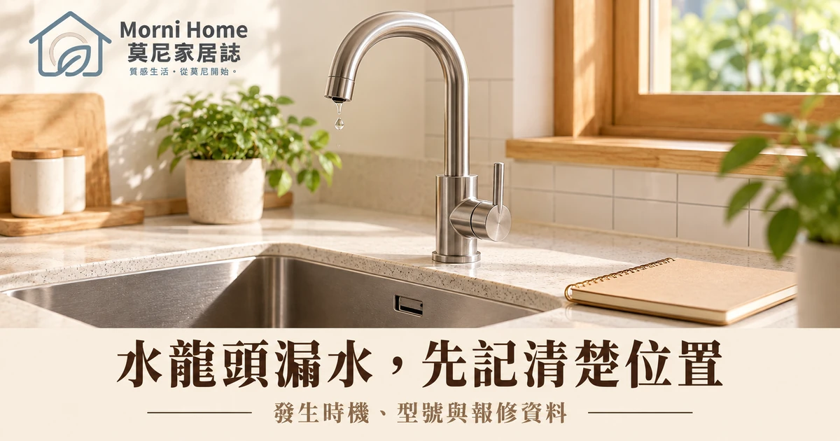 廚房水龍頭出水口有水滴並備有紀錄本的情境