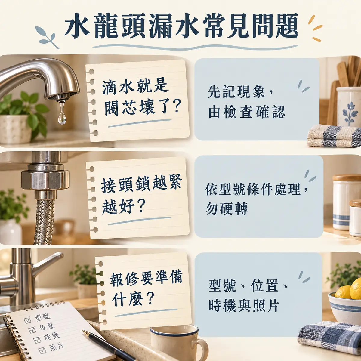 水龍頭滴水原因接頭施力與報修資料的常見問題