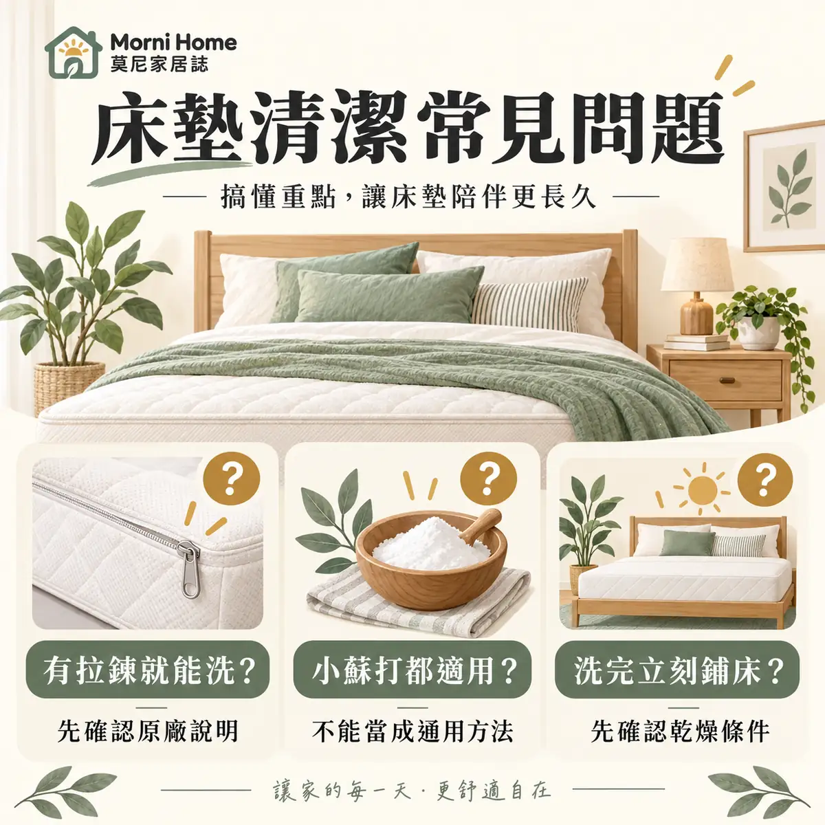 床墊拉鍊、小蘇打適用與乾燥條件的常見問題圖卡