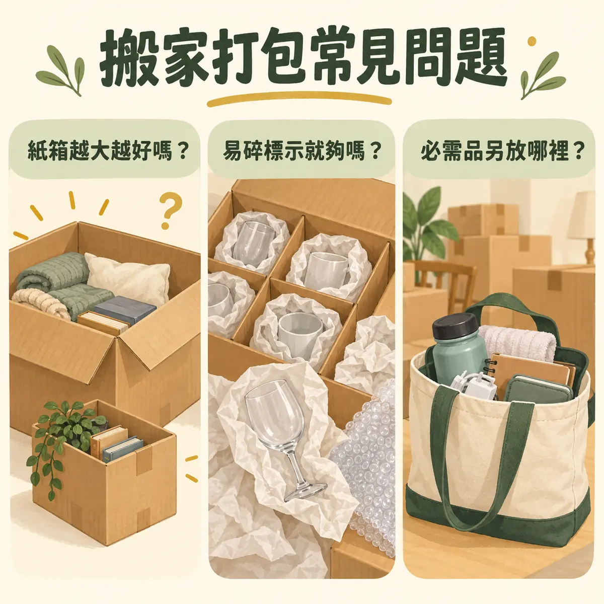 搬家紙箱大小易碎包裝與必需品管理常見問題