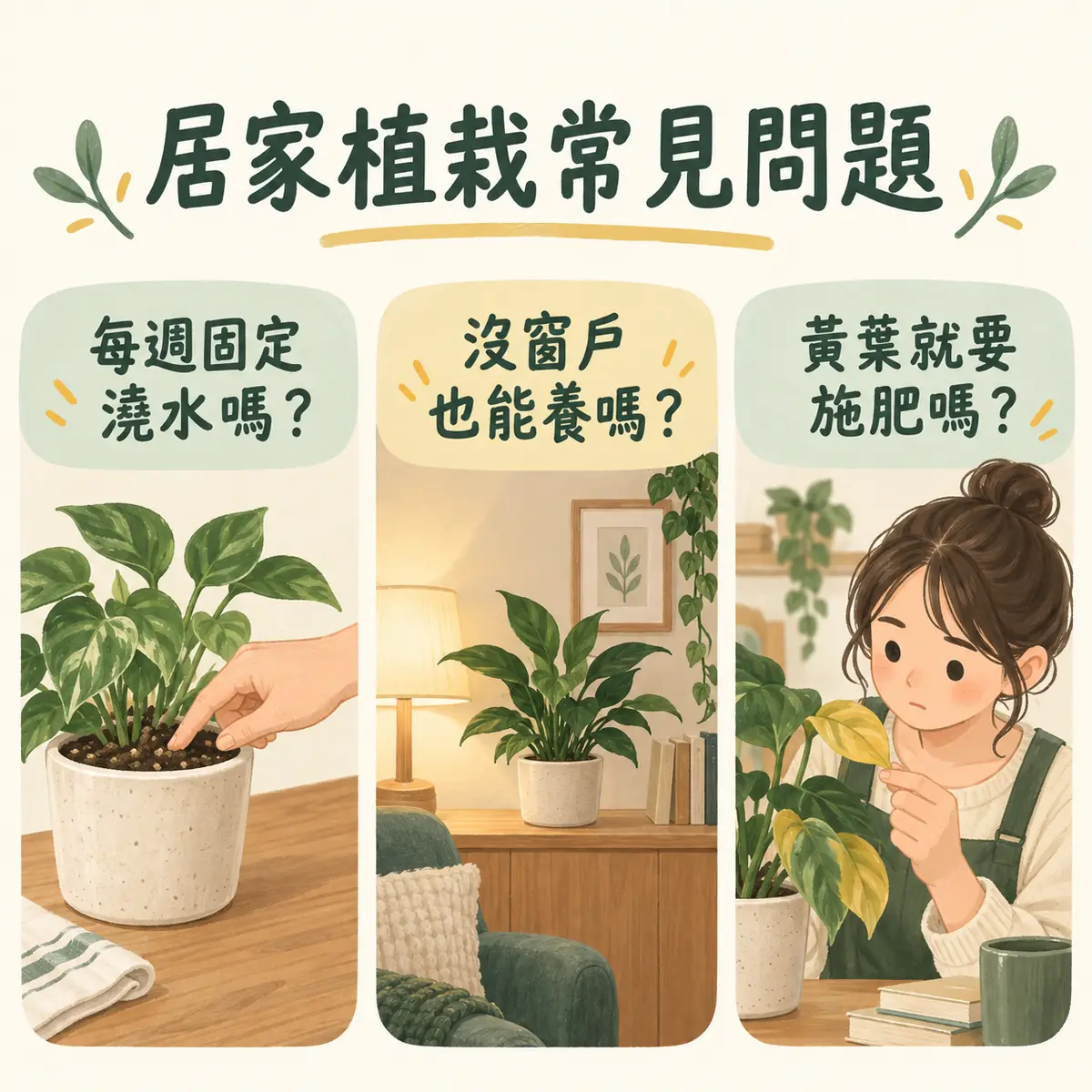 室內植物澆水頻率無窗房間與黃葉施肥常見問題