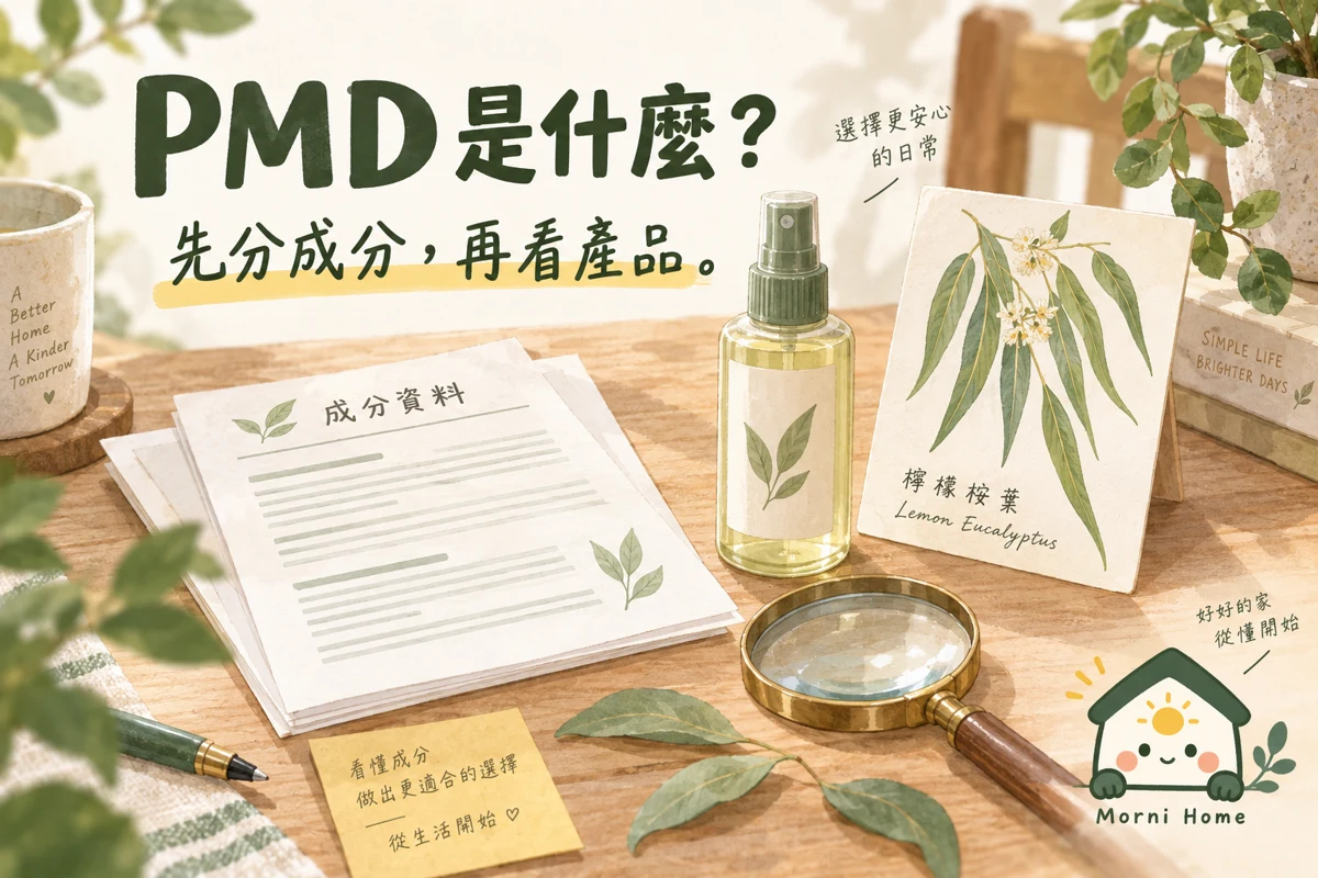 PMD成分文件、防蚊用品與檸檬桉植物資料卡的概念插圖