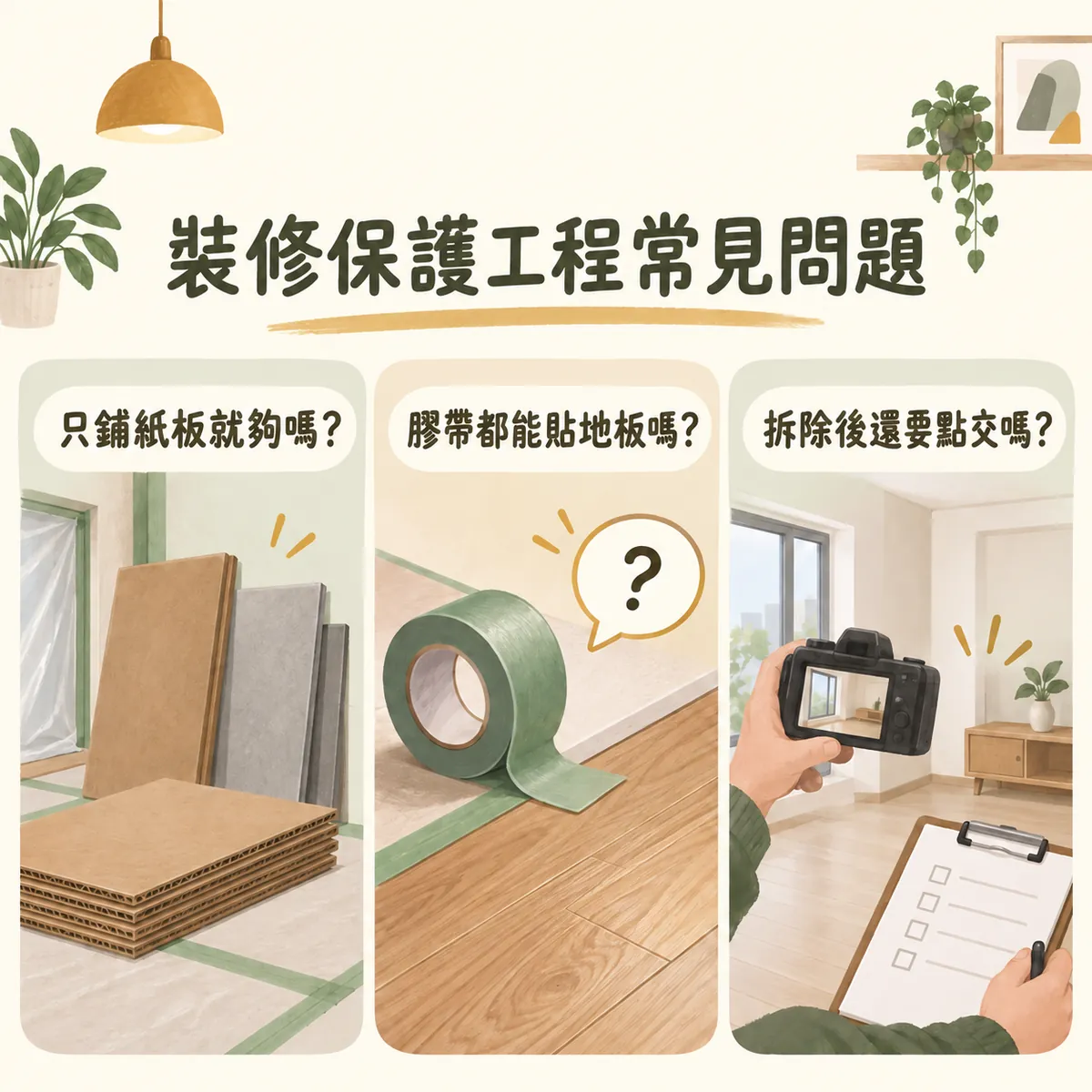裝修保護紙板膠帶適用表面及拆除後點交常見問題