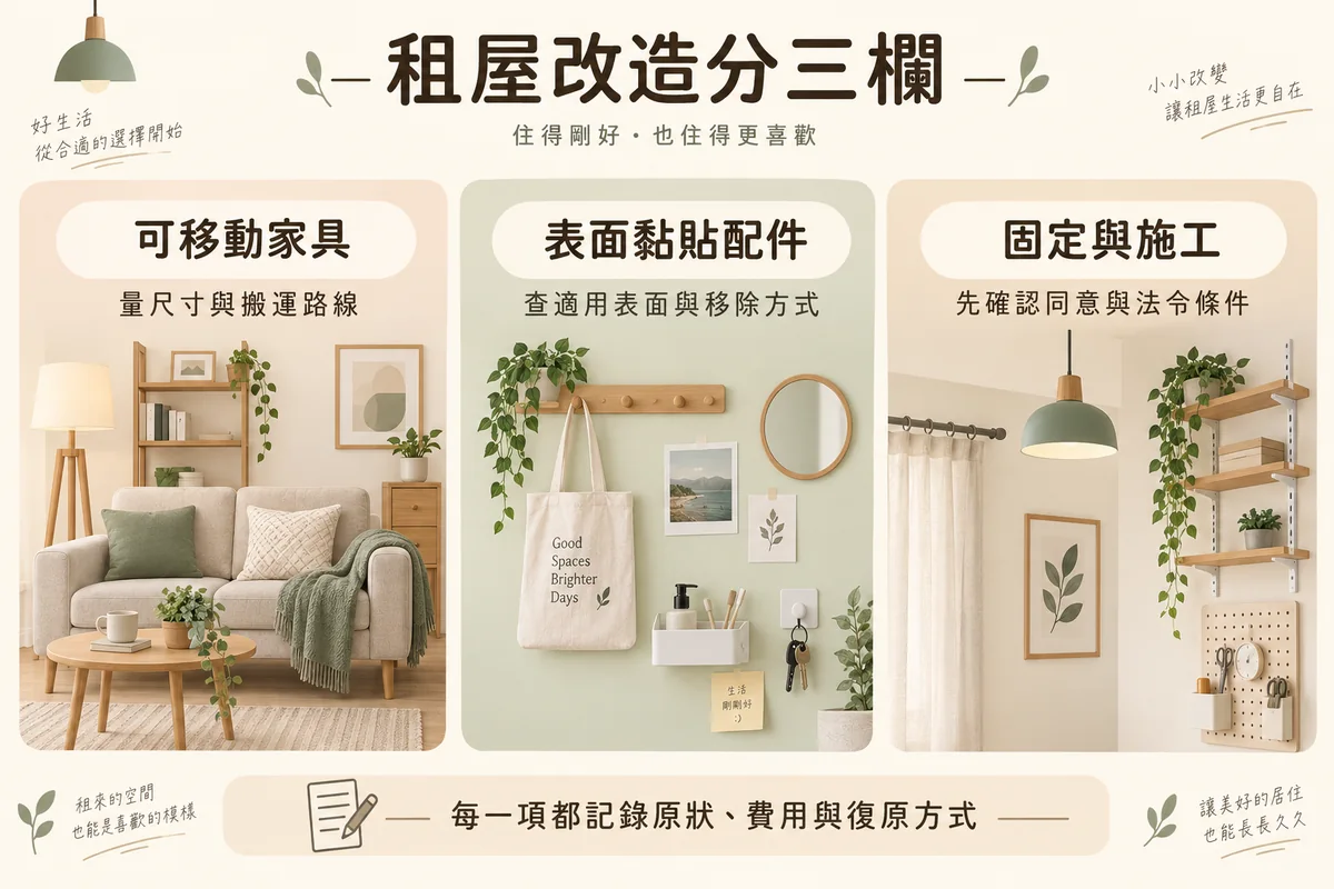 租屋改造可移動黏貼及固定施工三種方案比較