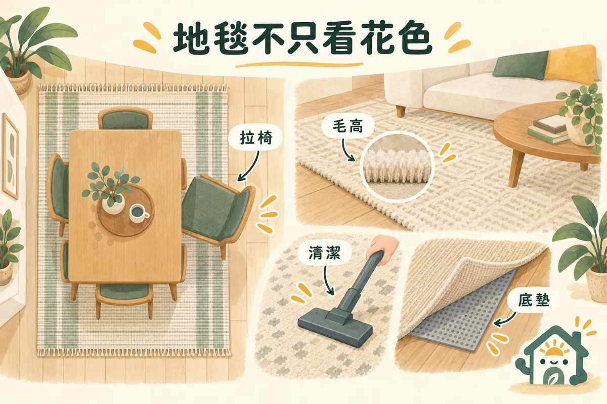地毯的拉椅範圍毛高清潔與防滑底墊示意