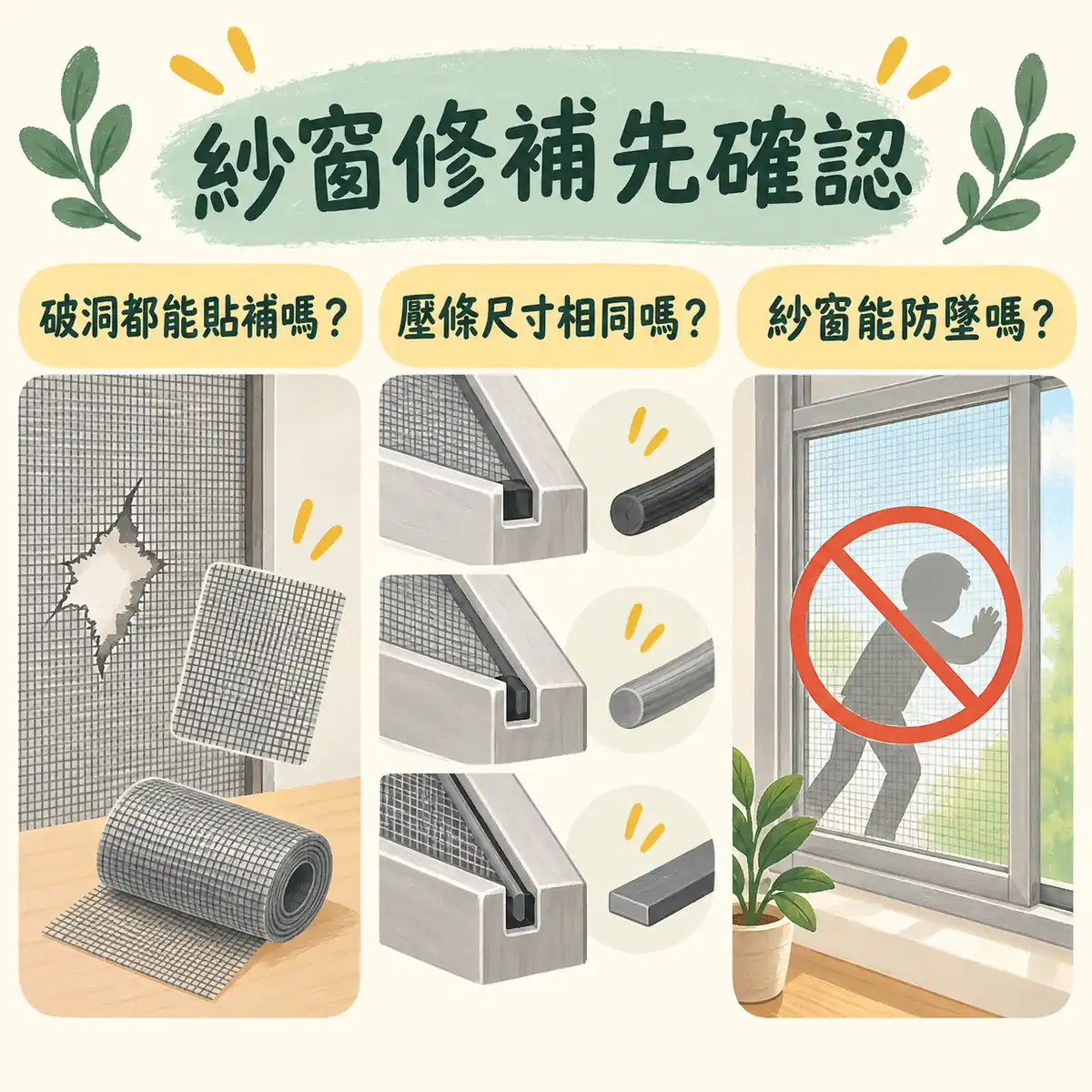 紗窗修補範圍壓條尺寸及防墜限制常見問題