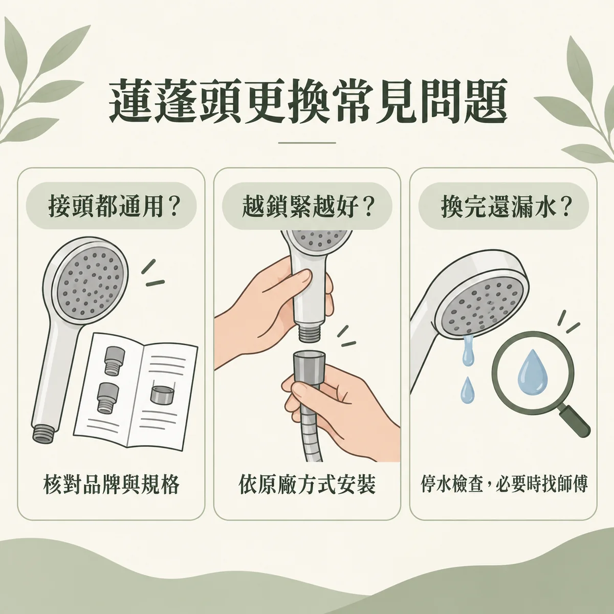 蓮蓬頭接頭相容安裝力道與漏水處理的常見問題