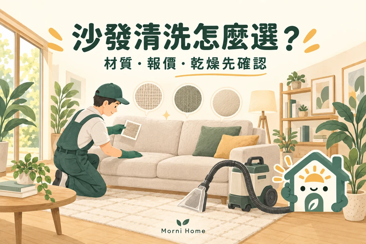 沙發材質檢查及專業清潔設備的情境插圖