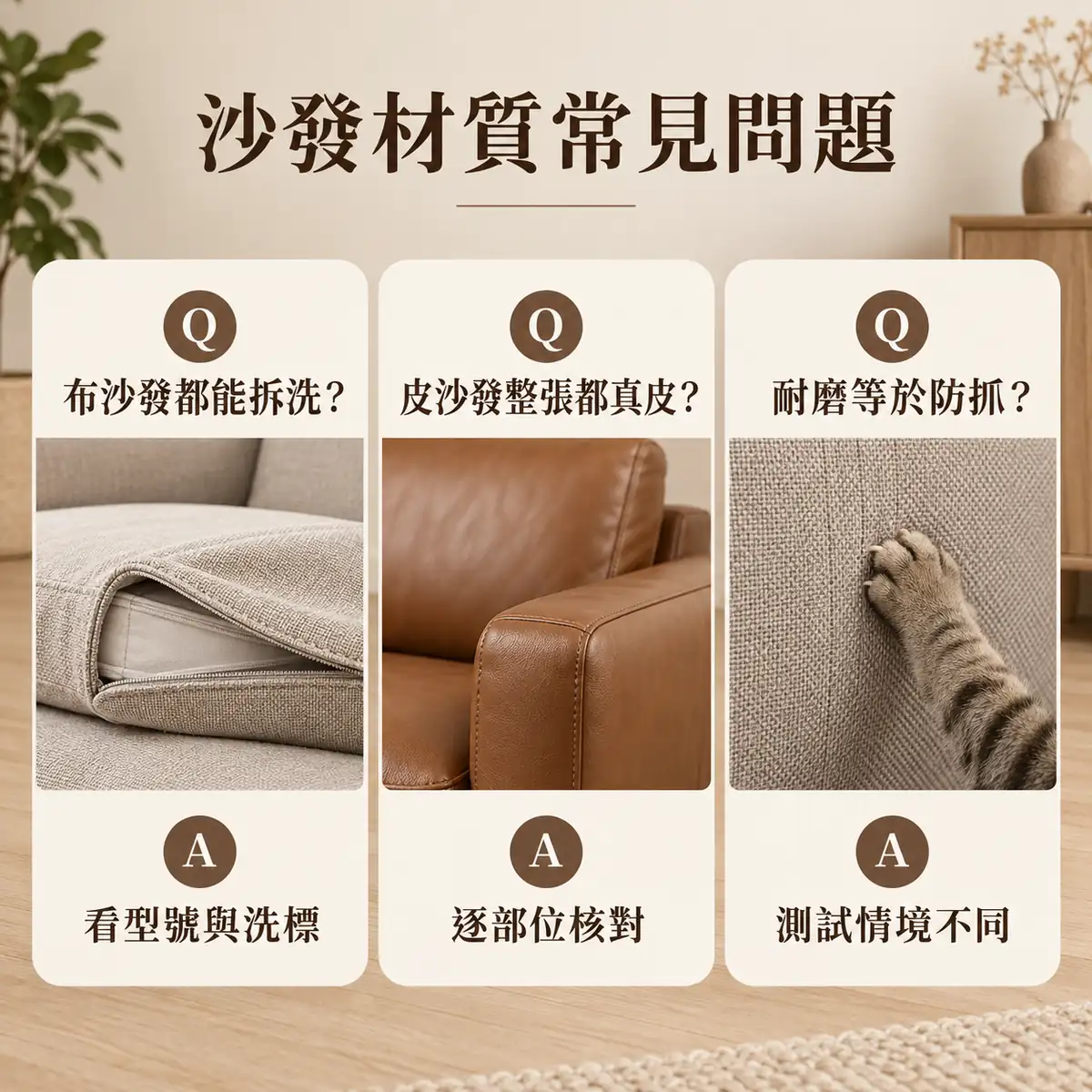 布套拆洗、真皮範圍與耐磨測試的三題問答
