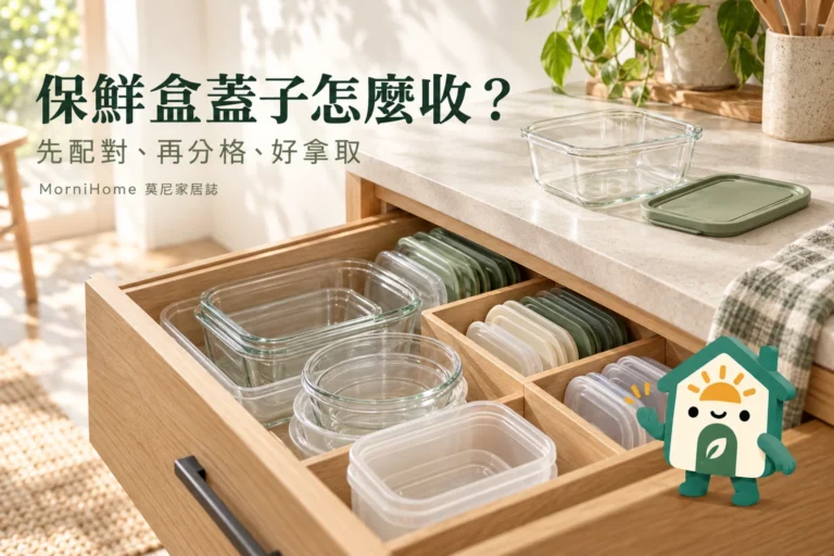 保鮮盒蓋子收納：先配對再分格，不再整櫃找蓋子