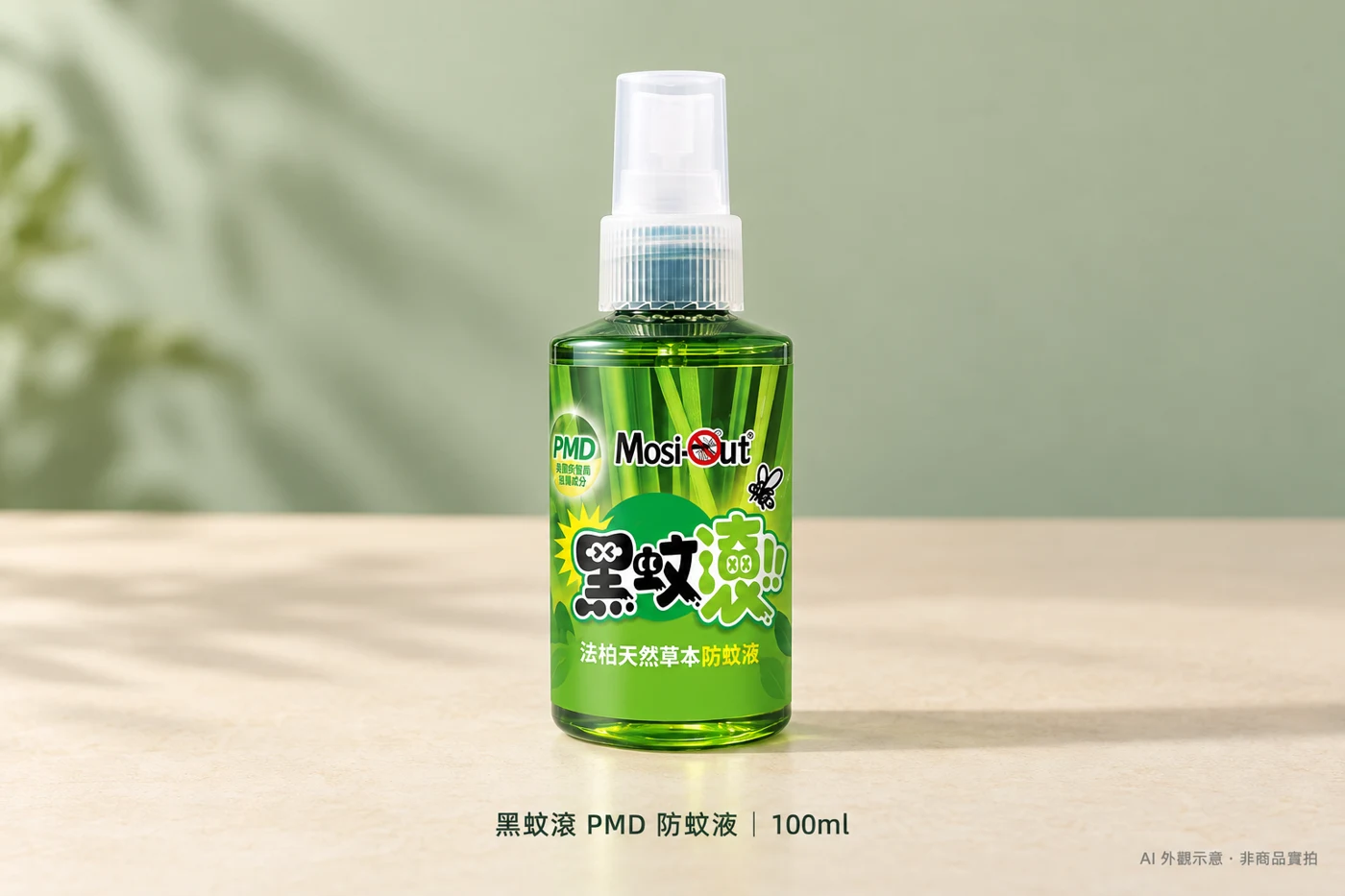 黑蚊滾PMD防蚊液100ml噴霧瓶的AI外觀示意